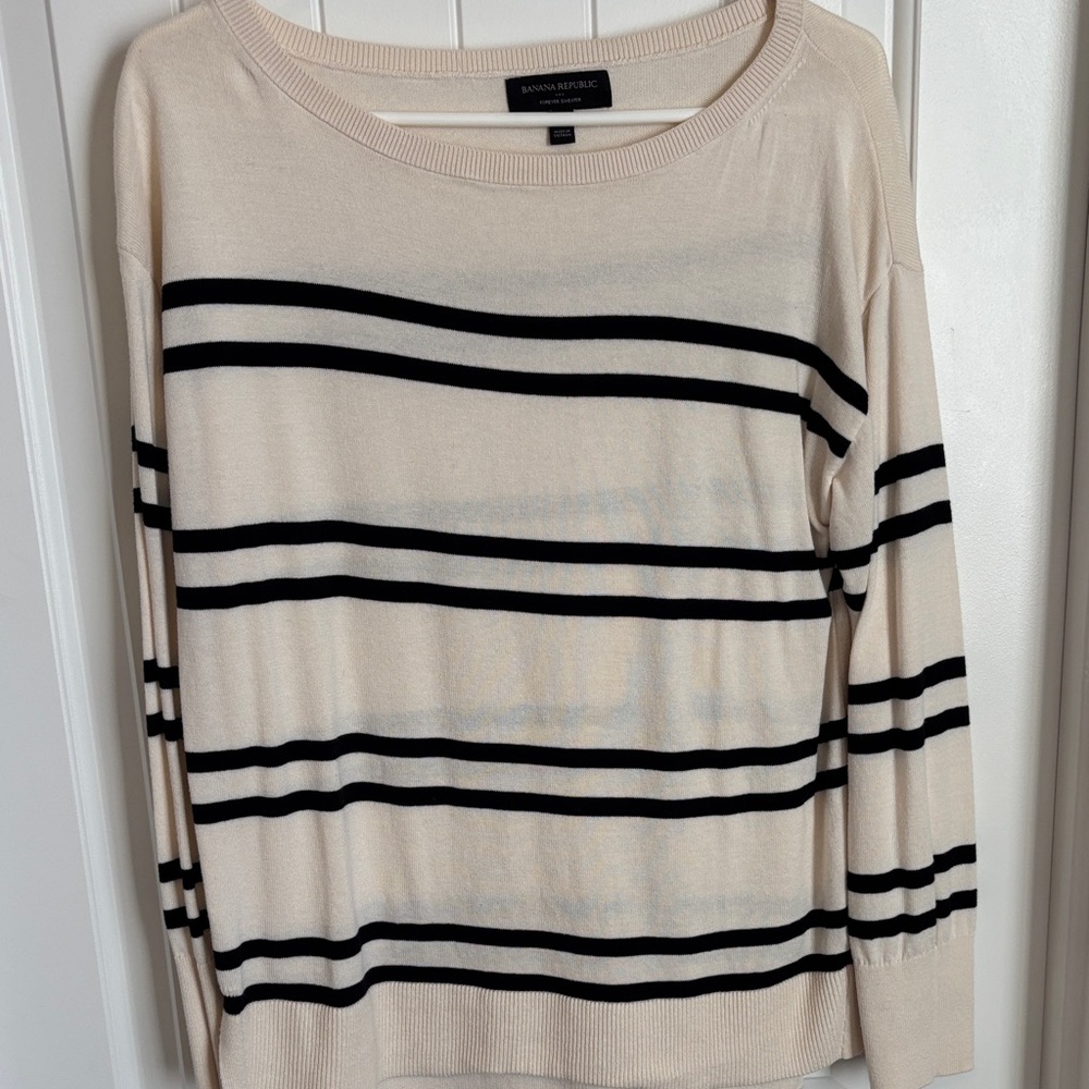 Banana Republic Beige and Black Striped Pullover